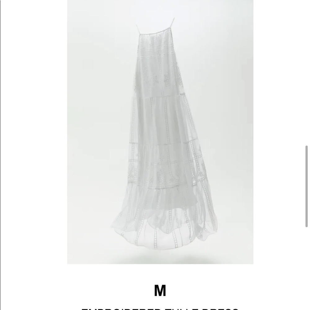 Zara Oyster White Embroidered Tulle Dress
